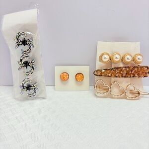 6for$20❤️Elegant Gold Pearl+black claw Rhinestone Hair Accessories/earrings Set